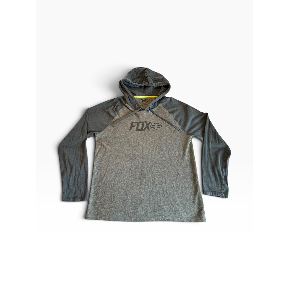 Fox Racing Hoodie Mens XL Grey Thermal Waffle Knit Raglan Long Sleeve EUC